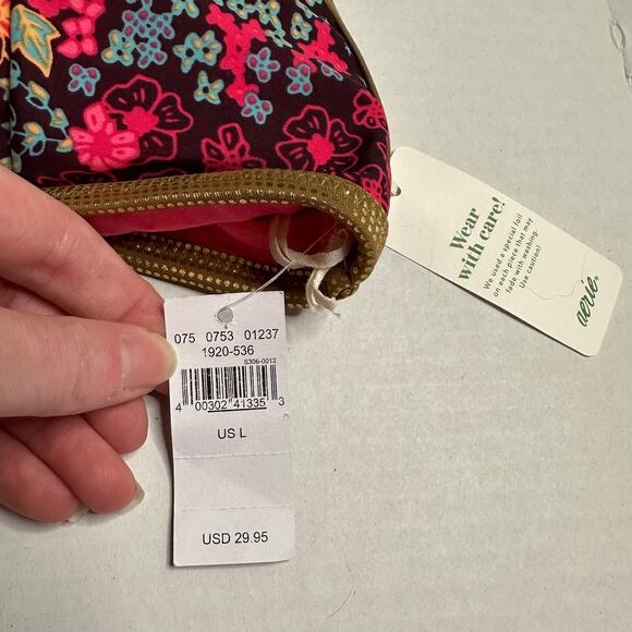 Lg NWT Aerie Floral Scoop Neck Bikini Top Gold Lined, Tropical Y2K Swim beach - Picture 4 of 5